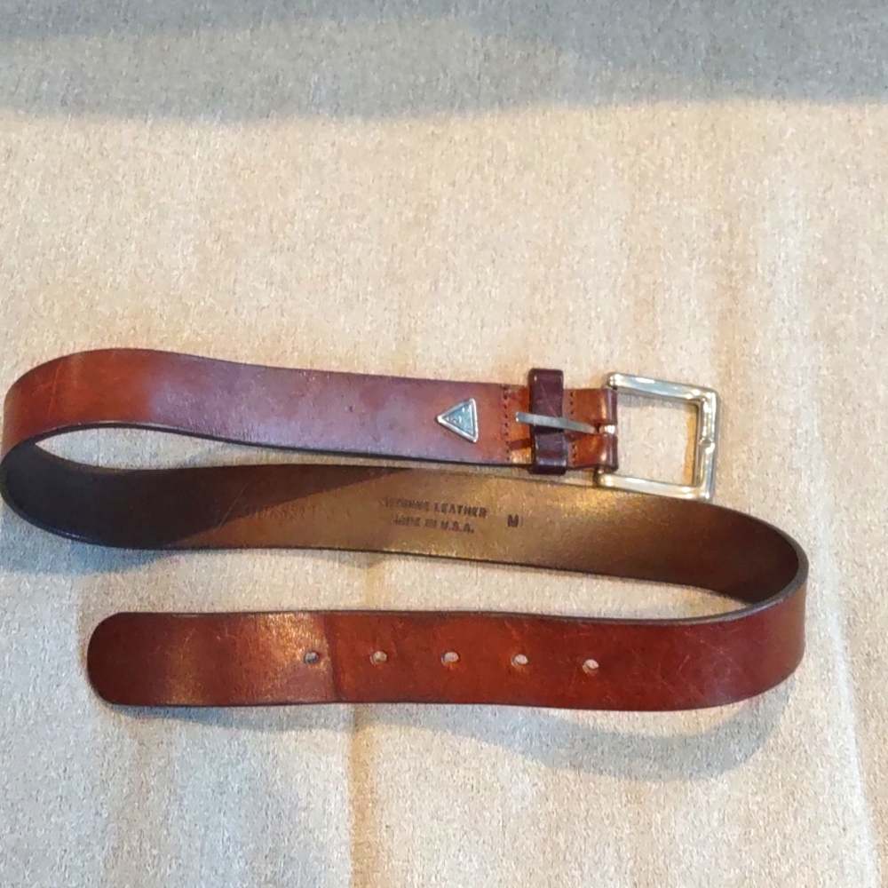 Guess Brown Leather Belt, Vintage 90s, 36 Made in USA Triangle Logo, Exc. cond